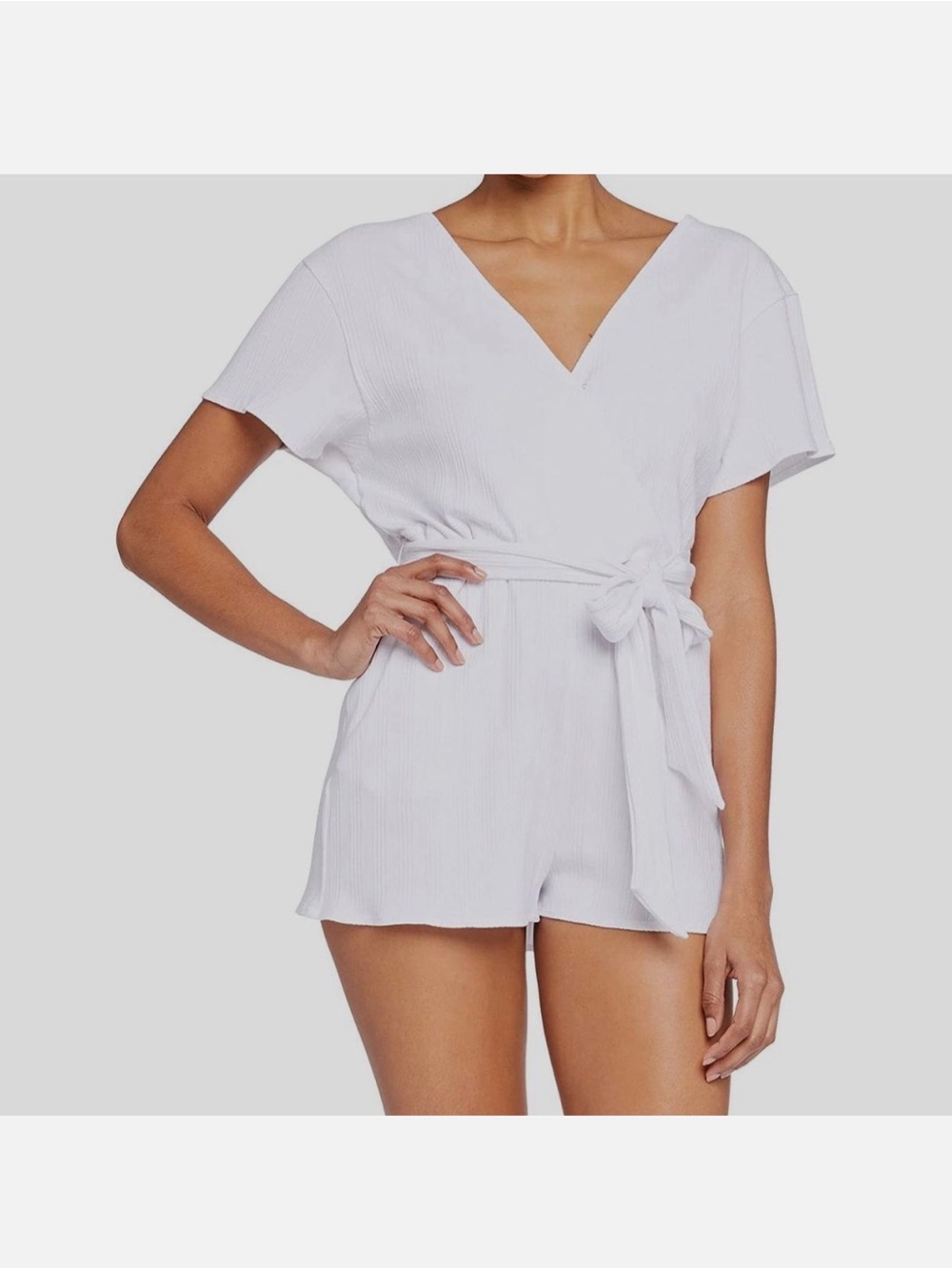 Vitamin A White Ribbed V-Neck Romper with Tag